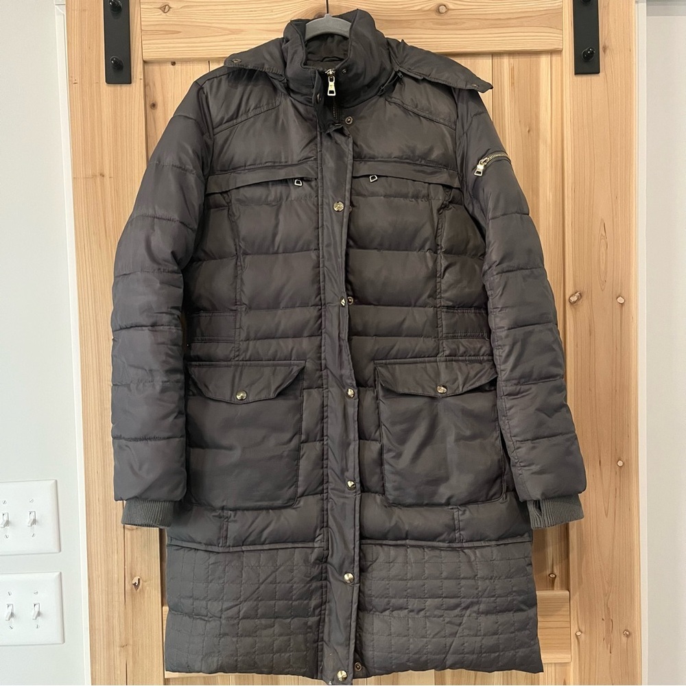 Sam Edelman Nicole Women's Gray Quilted Puffer Down-filled Long Jacket